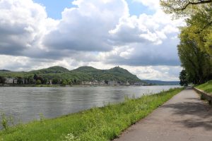 Radtour am_Rhein mit Blick auf das Siebengebirge und den Drachenfels